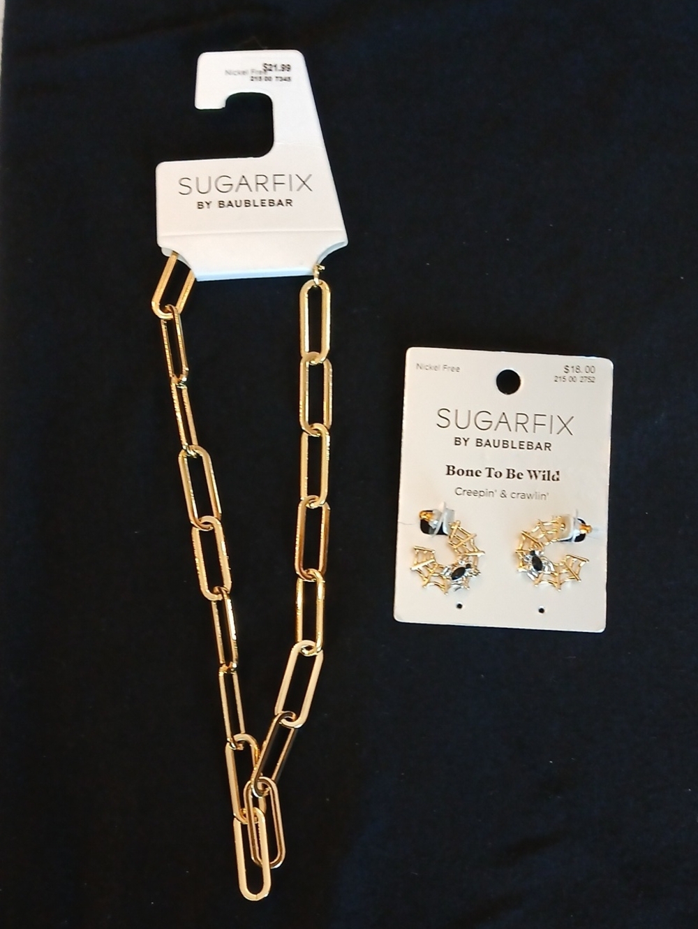 SUGARFIX Gold Link Necklace & Creepin & Crawlin Earrings Set, Nickel Free
